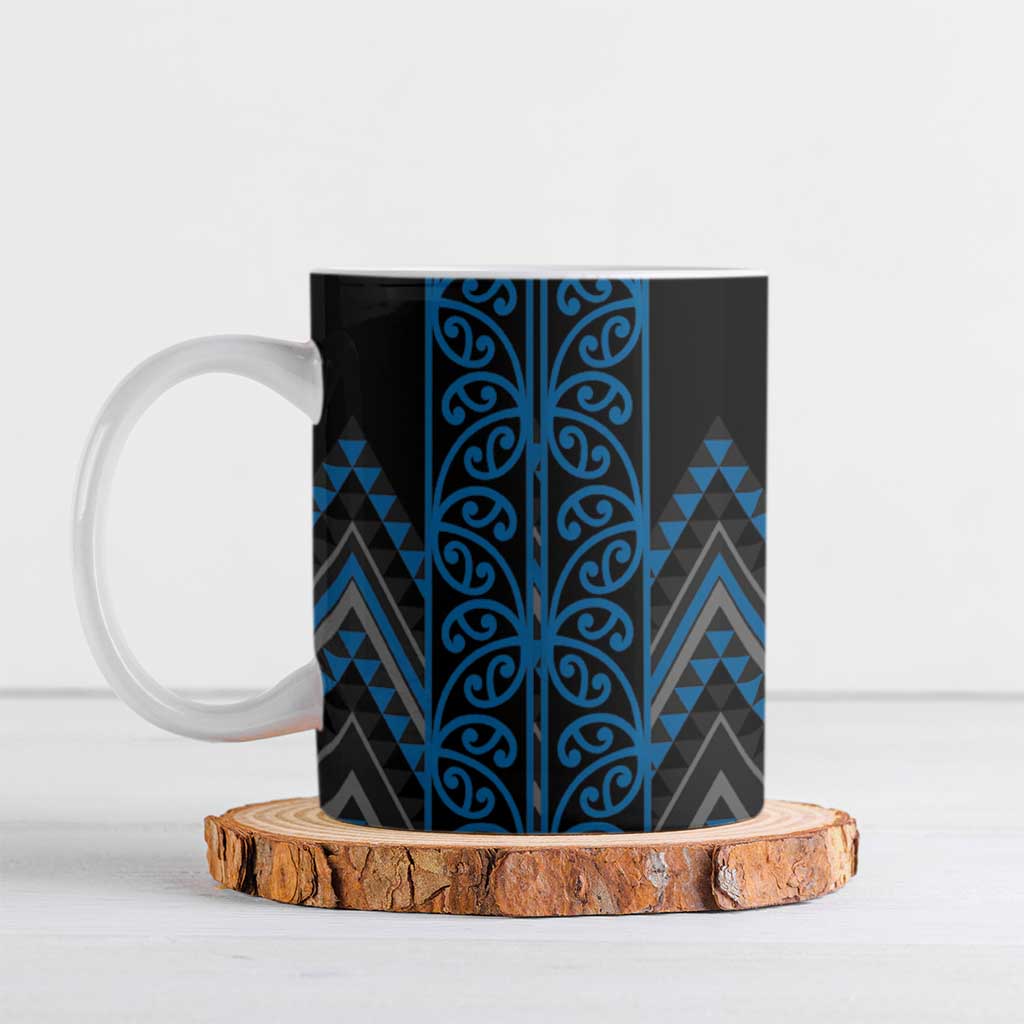 Blue Aotearoa Mangopare Kowhaiwhai Niho Taniwha Ceramic Mug Maori New Zealand LT14 Blue - Polynesian Pride