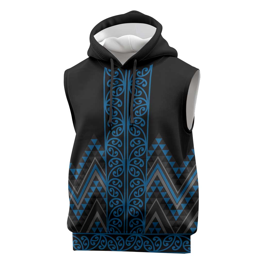 Blue Aotearoa Mangopare Kowhaiwhai Niho Taniwha Sleeveless Hoodie Maori New Zealand LT14 Blue - Polynesian Pride