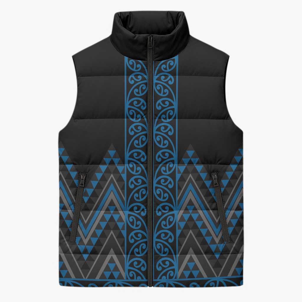 Blue Aotearoa Mangopare Kowhaiwhai Niho Taniwha Sleeveless Puffer Jacket Maori New Zealand LT14 Unisex Blue - Polynesian Pride