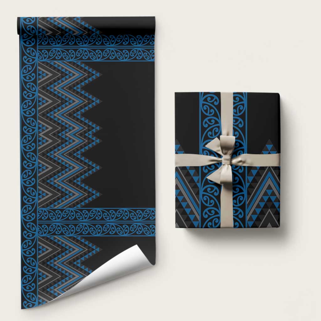 Blue Aotearoa Mangopare Kowhaiwhai and Niho Taniwha Wrapping Paper Maori New Zealand LT14 58" × 23" Blue - Polynesian Pride