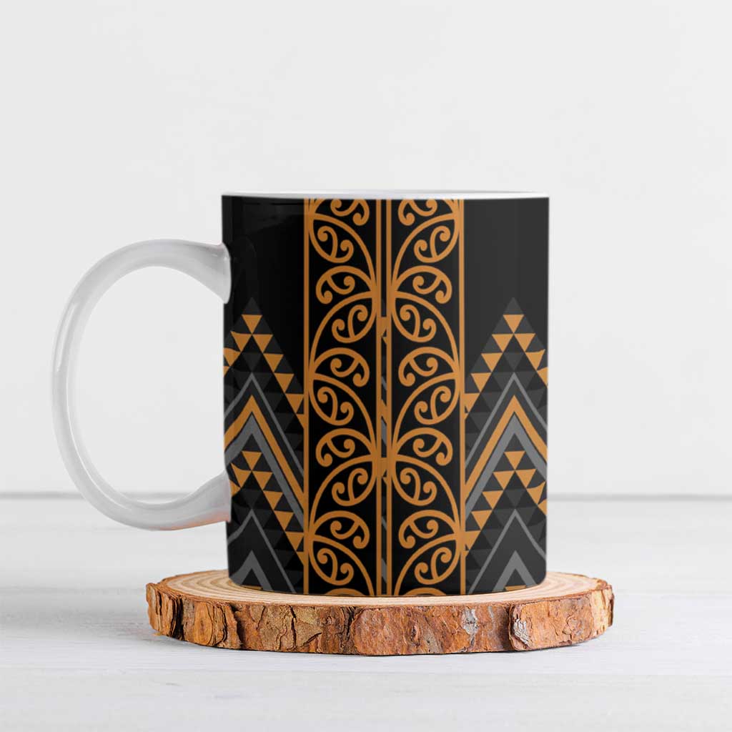 Gold Aotearoa Mangopare Kowhaiwhai Niho Taniwha Ceramic Mug Maori New Zealand LT14 Gold - Polynesian Pride