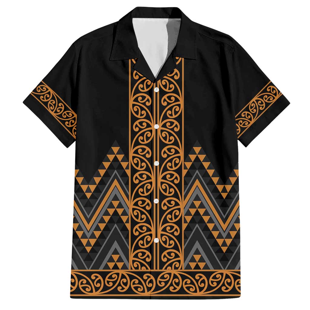 Gold Aotearoa Mangopare Kowhaiwhai and Niho Taniwha Hawaiian Shirt Maori New Zealand LT14 Gold - Polynesian Pride