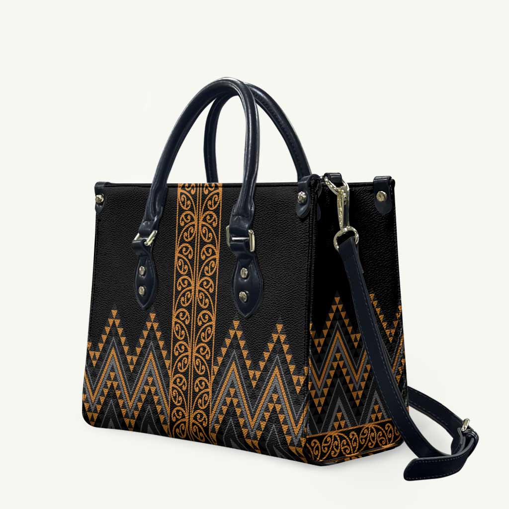 Gold Aotearoa Mangopare Kowhaiwhai Niho Taniwha Leather Bag Maori New Zealand LT14 Gold - Polynesian Pride