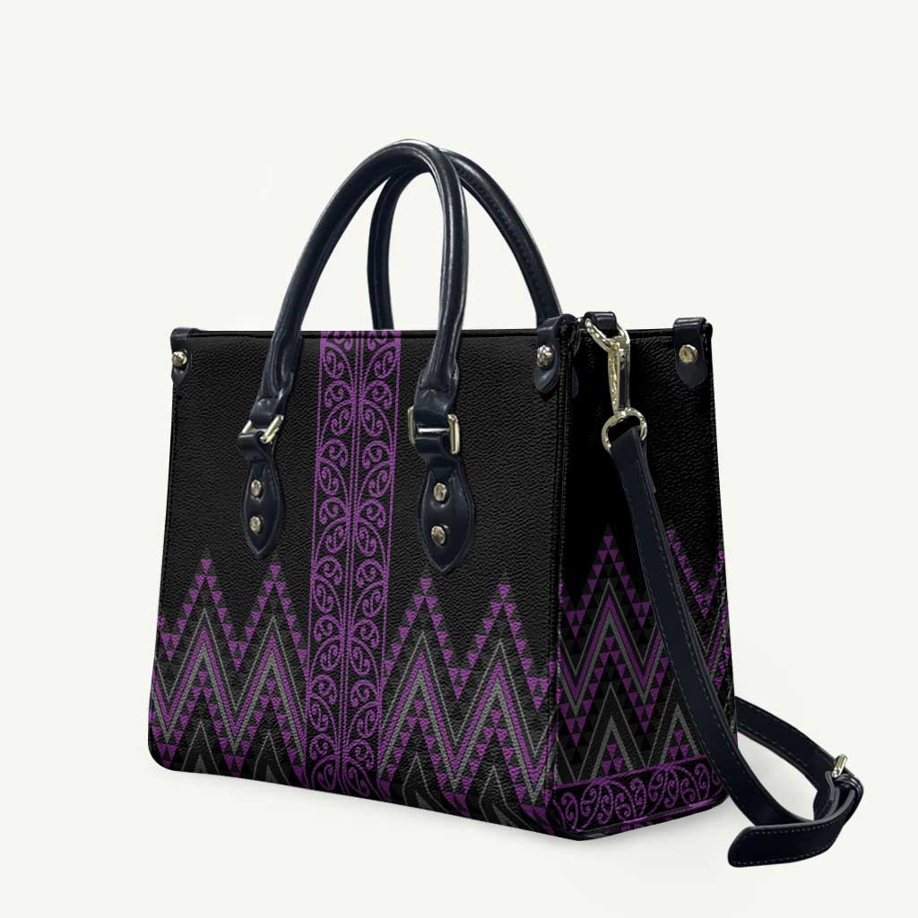 Purple Aotearoa Mangopare Kowhaiwhai Niho Taniwha Leather Bag Maori New Zealand LT14 Purple - Polynesian Pride