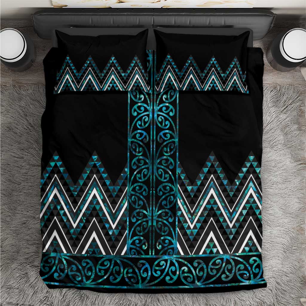 Paua Shell Aotearoa Mangopare Kowhaiwhai and Niho Taniwha Bedding Set Maori New Zealand LT14 Turquoise - Polynesian Pride