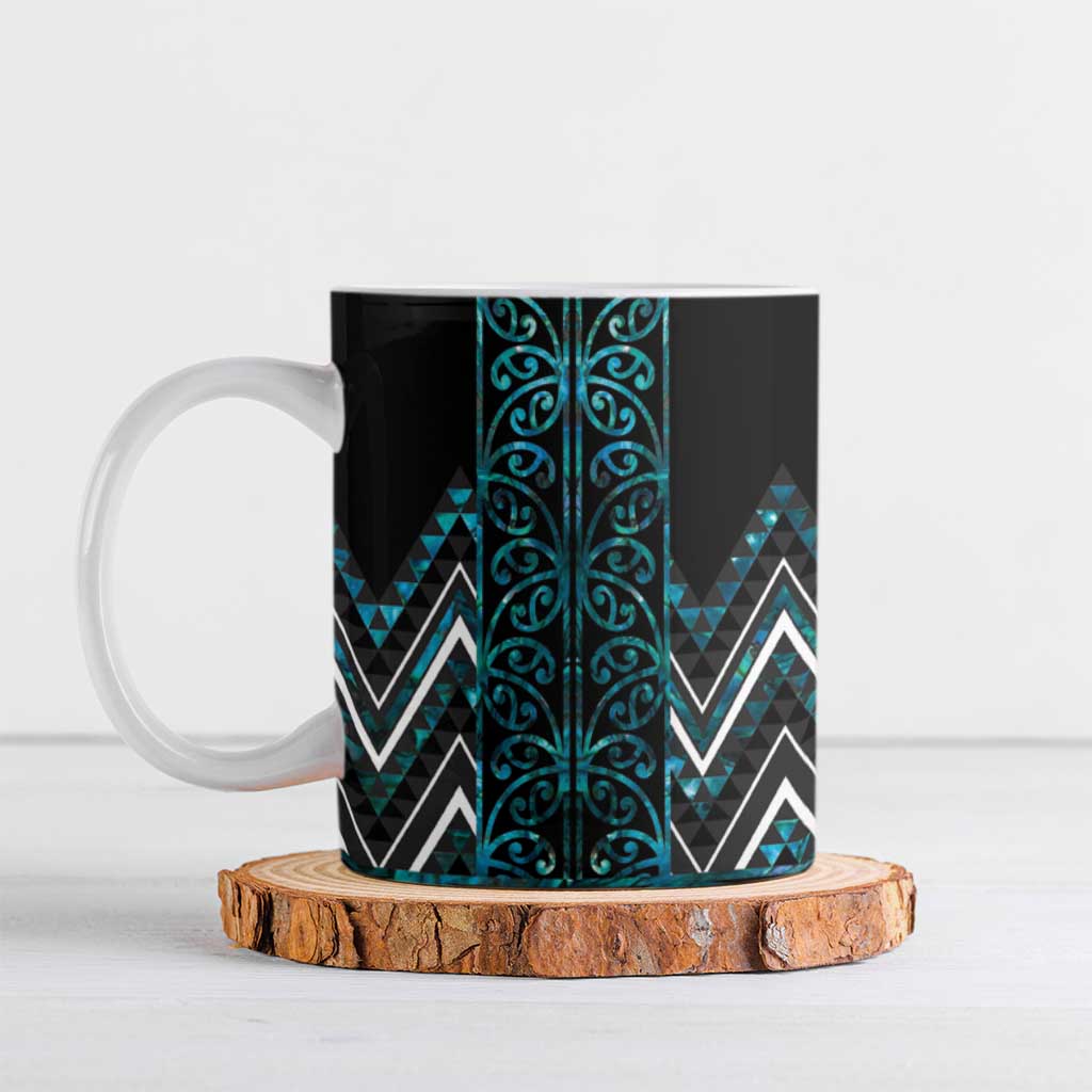 Paua Shell Aotearoa Mangopare Kowhaiwhai Niho Taniwha Ceramic Mug Maori New Zealand LT14 Turquoise - Polynesian Pride