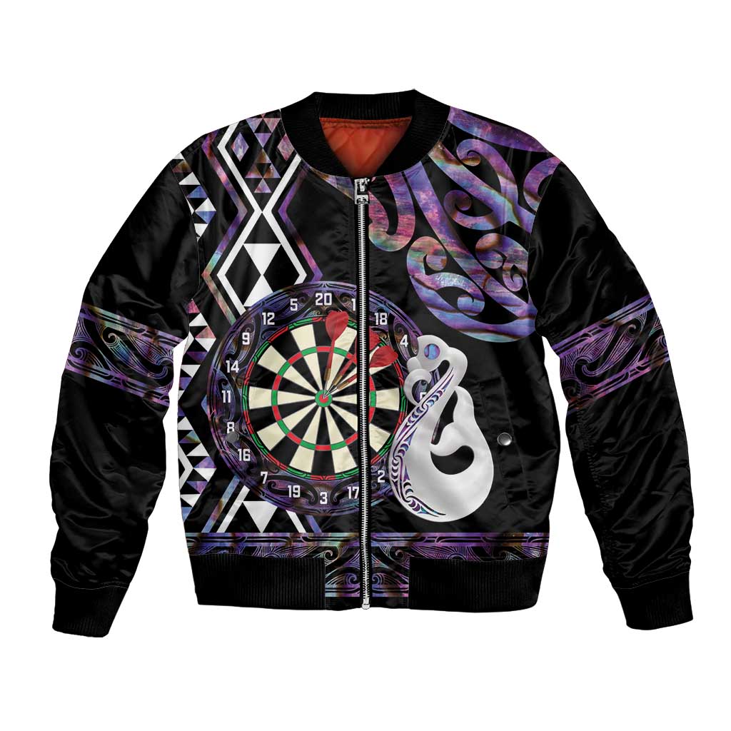 Personalised New Zealand Darts Bomber Jacket Ngutukaka Manaia Taniko Luxury Purple LT14 Unisex Purple - Polynesian Pride
