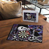 Personalised New Zealand Darts Puzzle Ngutukaka Manaia Taniko Luxury Purple LT14 - Polynesian Pride