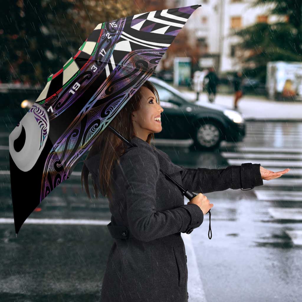 Personalised New Zealand Darts Umbrella Ngutukaka Manaia Taniko Luxury Purple LT14 - Polynesian Pride