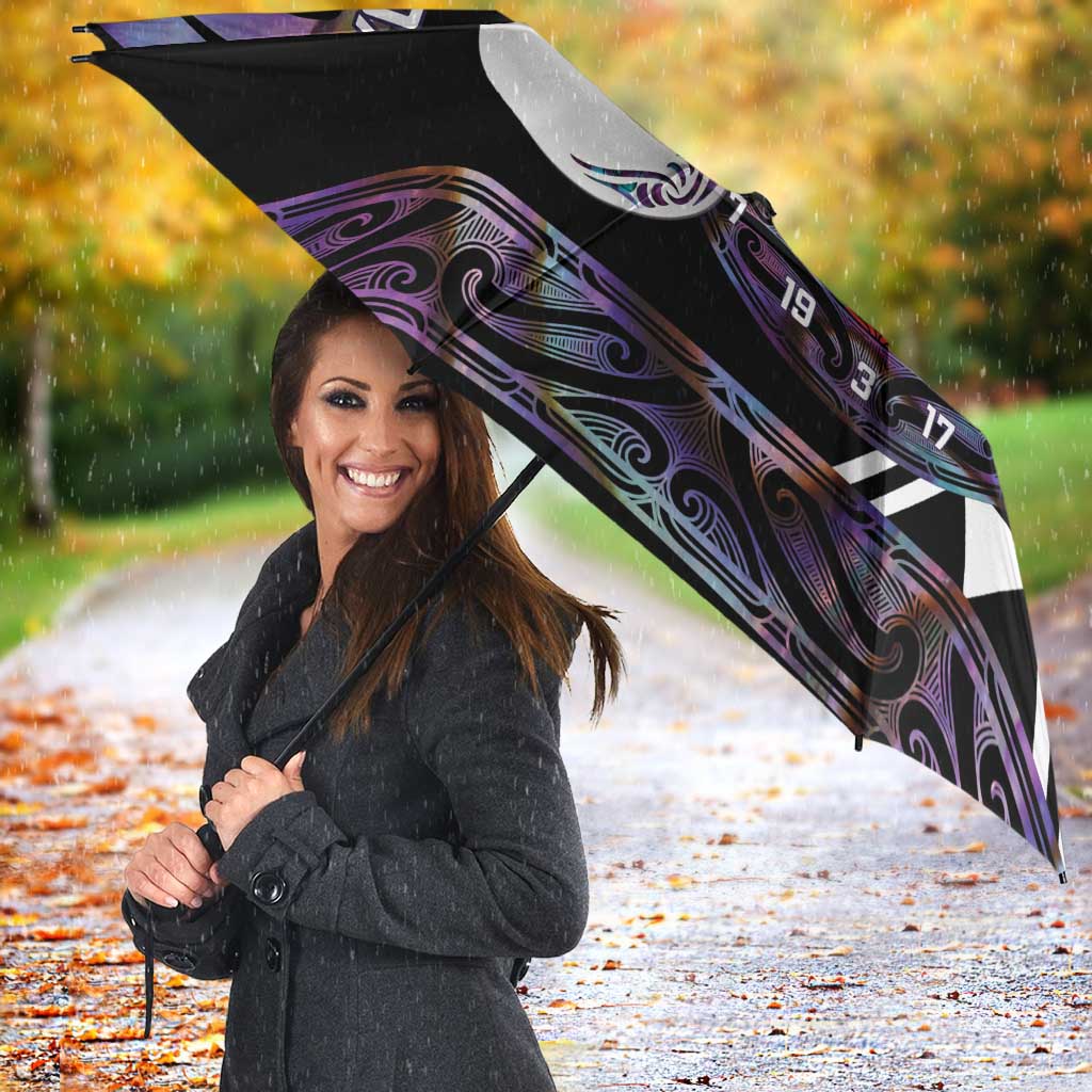 Personalised New Zealand Darts Umbrella Ngutukaka Manaia Taniko Luxury Purple LT14 - Polynesian Pride