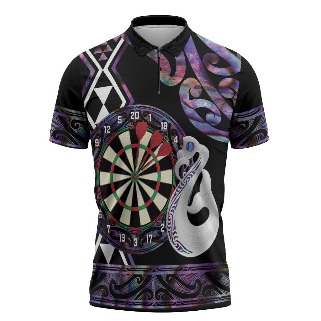 Personalised New Zealand Darts Zipper Polo Shirt Ngutukaka Manaia Taniko Luxury Purple LT14 Purple - Polynesian Pride