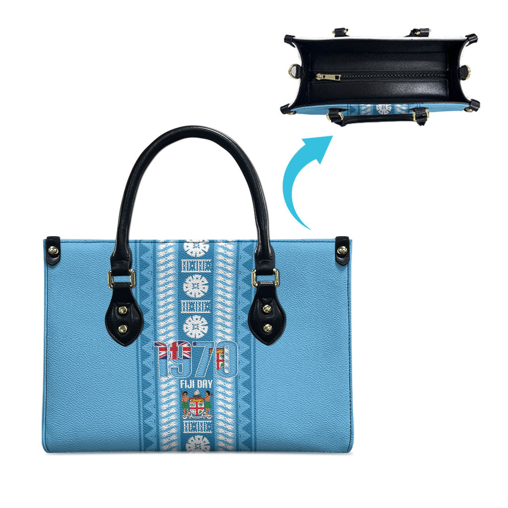 Fiji Day 1970 Leather Bag For Fiji Ever Fiji Tapa Pattern Blue LT14 - Polynesian Pride