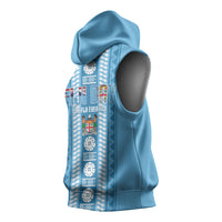 Fiji Day 1970 Sleeveless Hoodie For Fiji Ever Fiji Tapa Pattern Blue LT14 - Polynesian Pride