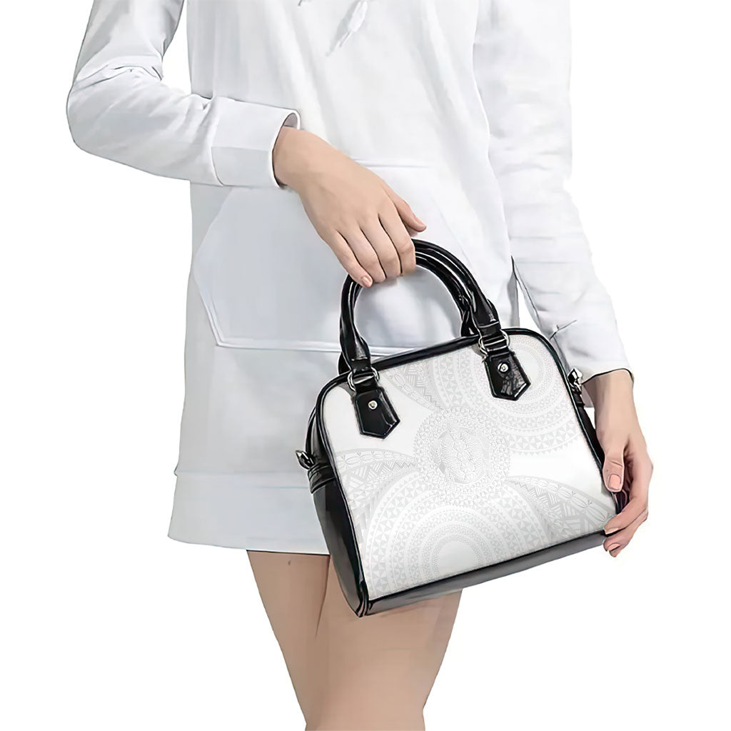Tonga White Sunday Shoulder Handbag Fakame Tongan Ngatu Turtle LT14 - Polynesian Pride