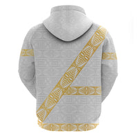 Tonga White Sunday Zip Hoodie Fakame Tongan Ngatu Pattern Gold Strips LT14 - Polynesian Pride