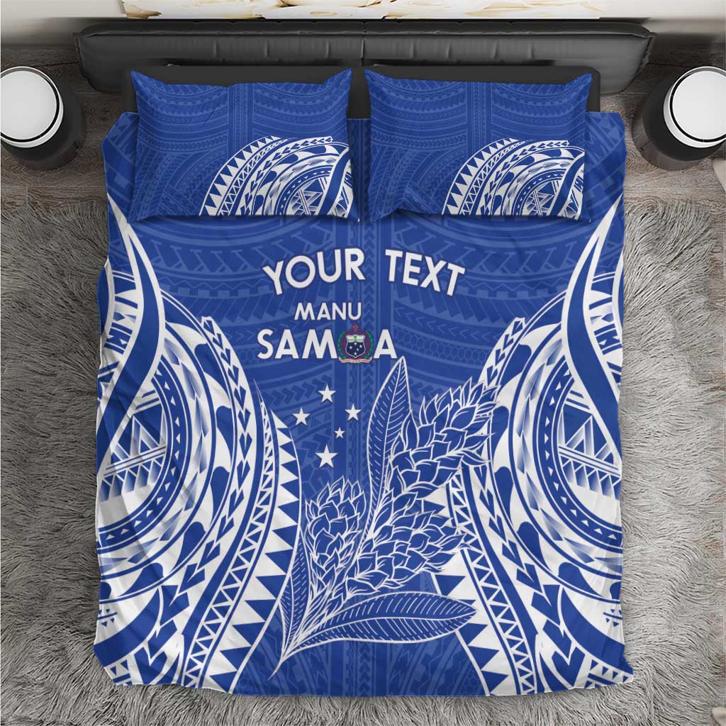 Custom Manu Samoa Rugby 2024 Bedding Set Go Champions Samoan Tattoo LT14 Blue - Polynesian Pride