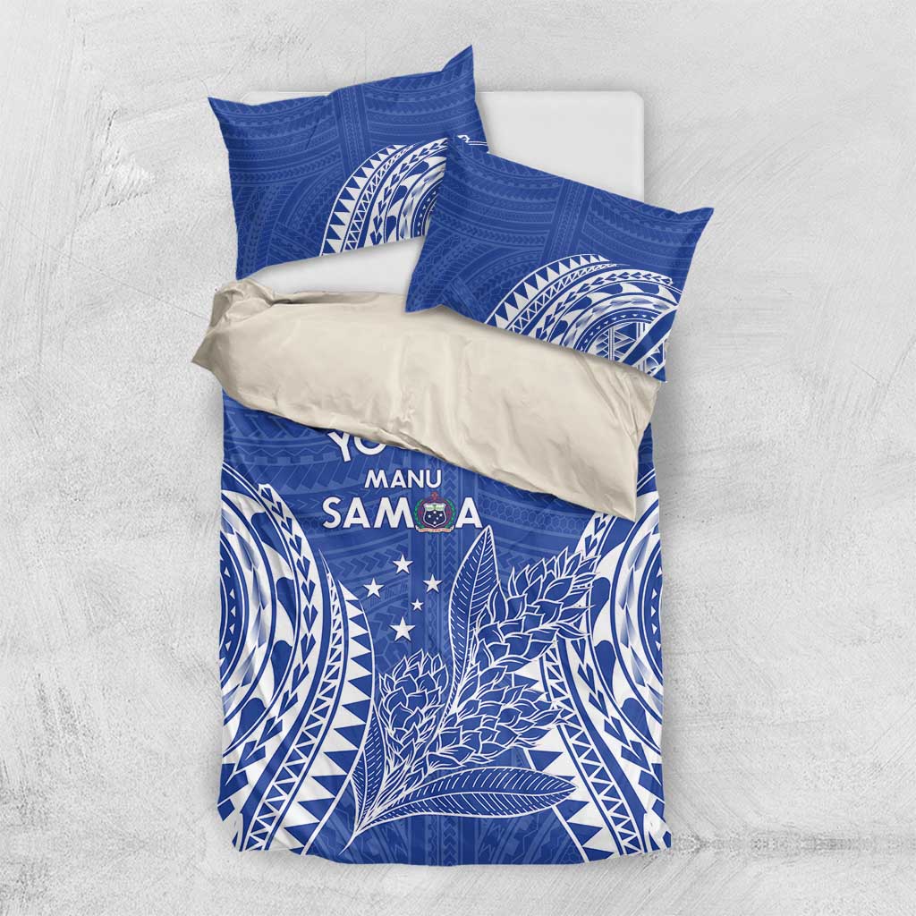 Custom Manu Samoa Rugby 2024 Bedding Set Go Champions Samoan Tattoo LT14 US Twin 172cm x 218cm Blue - Polynesian Pride