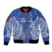 Custom Manu Samoa Rugby 2024 Bomber Jacket Go Champions Samoan Tattoo LT14 Unisex Blue - Polynesian Pride