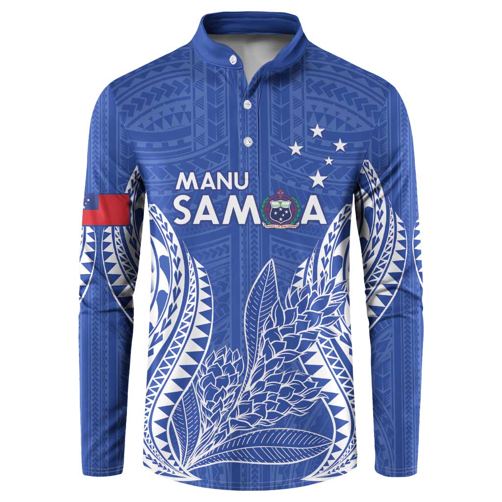 Custom Manu Samoa Rugby 2024 Button Sweatshirt Go Champions Samoan Tattoo LT14 Blue - Polynesian Pride