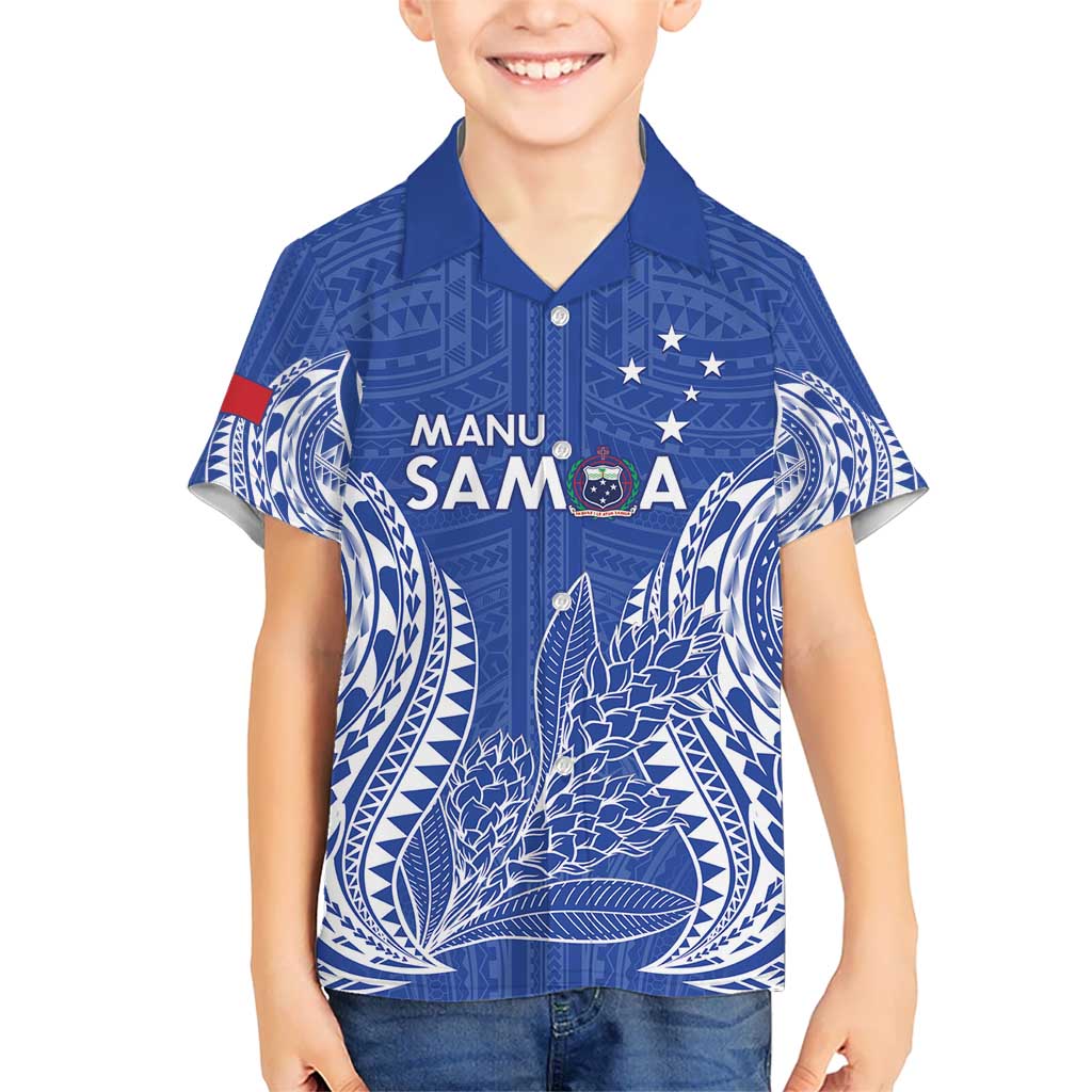 Custom Manu Samoa Rugby 2024 Kid Hawaiian Shirt Go Champions Samoan Tattoo LT14 Kid Blue - Polynesian Pride