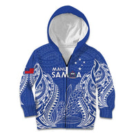 Custom Manu Samoa Rugby 2024 Kid Hoodie Go Champions Samoan Tattoo LT14 Zip Hoodie Blue - Polynesian Pride