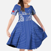 Custom Manu Samoa Rugby 2024 Kid Short Sleeve Dress Go Champions Samoan Tattoo LT14 KID Blue - Polynesian Pride