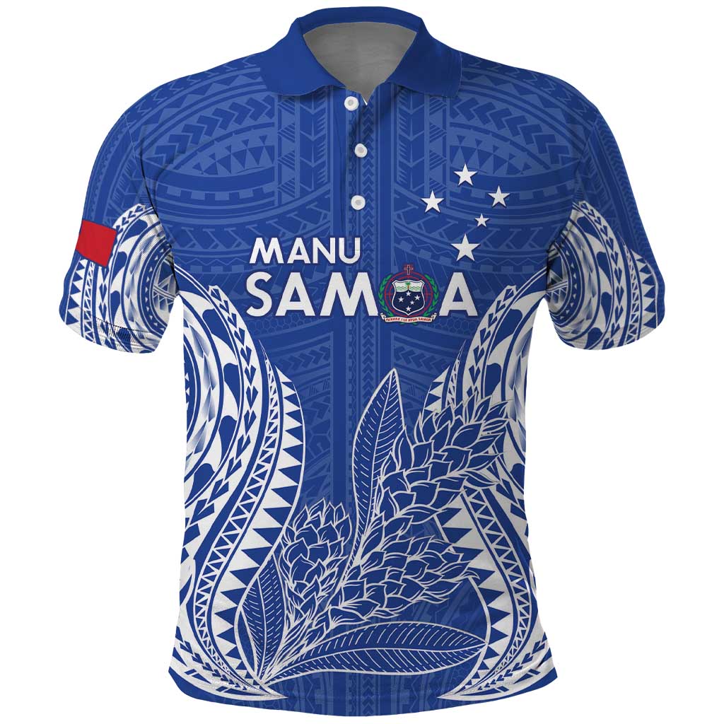 Custom Manu Samoa Rugby 2024 Polo Shirt Go Champions Samoan Tattoo LT14 Blue - Polynesian Pride
