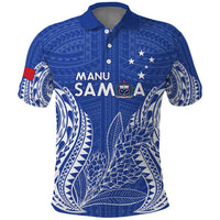 Custom Manu Samoa Rugby 2024 Polo Shirt Go Champions Samoan Tattoo LT14 Blue - Polynesian Pride
