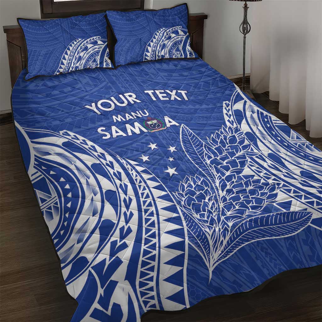 Custom Manu Samoa Rugby 2024 Quilt Bed Set Go Champions Samoan Tattoo LT14 Blue - Polynesian Pride