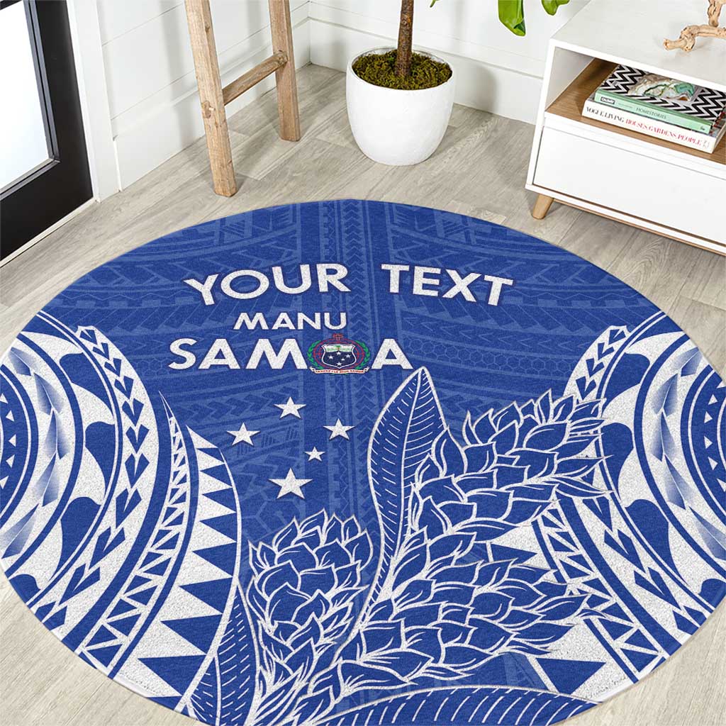 Custom Manu Samoa Rugby 2024 Round Carpet Go Champions Samoan Tattoo LT14 Blue - Polynesian Pride