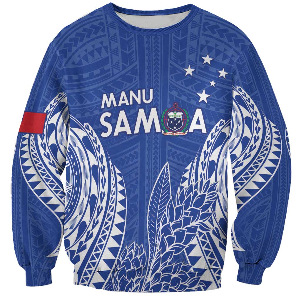 Custom Manu Samoa Rugby 2024 Sweatshirt Go Champions Samoan Tattoo LT14 Unisex Blue - Polynesian Pride