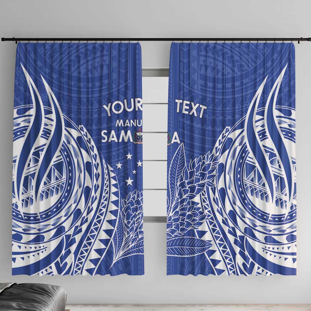 Custom Manu Samoa Rugby 2024 Window Curtain Go Champions Samoan Tattoo LT14 With Hooks Blue - Polynesian Pride