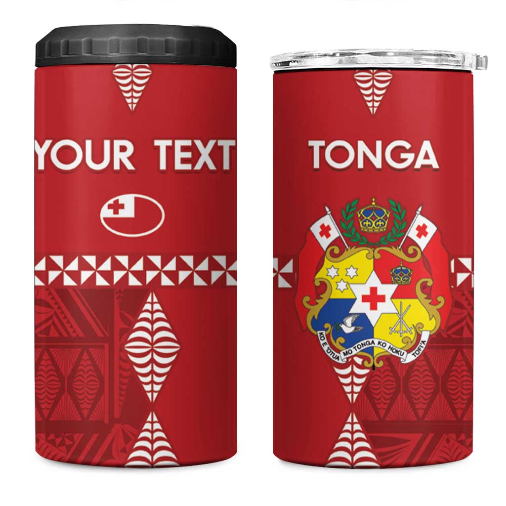 Custom Tonga Rugby 2024 4 in 1 Can Cooler Tumbler Go Champions Ikale Tahi Ngatu Pattern LT14 One Size: 16 oz Red - Polynesian Pride