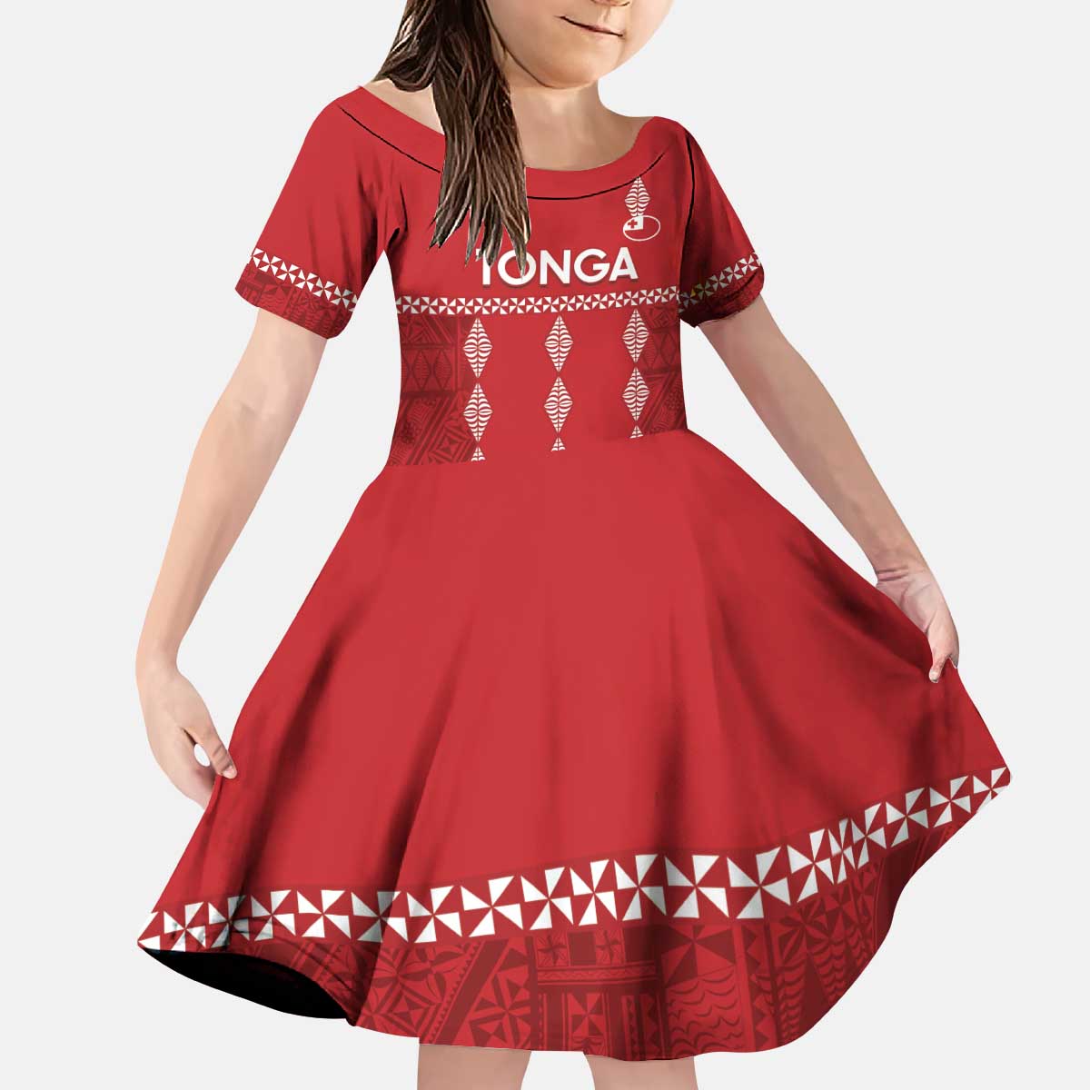 Custom Tonga Rugby 2024 Kid Short Sleeve Dress Go Champions Ikale Tahi Ngatu Pattern LT14 KID Red - Polynesian Pride