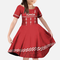 Custom Tonga Rugby 2024 Kid Short Sleeve Dress Go Champions Ikale Tahi Ngatu Pattern LT14 KID Red - Polynesian Pride