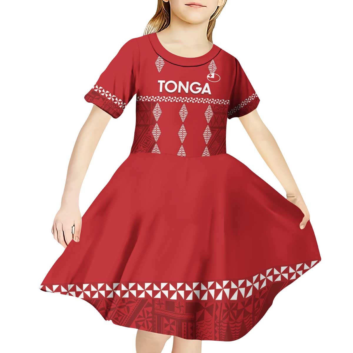 Custom Tonga Rugby 2024 Kid Short Sleeve Dress Go Champions Ikale Tahi Ngatu Pattern LT14 - Polynesian Pride