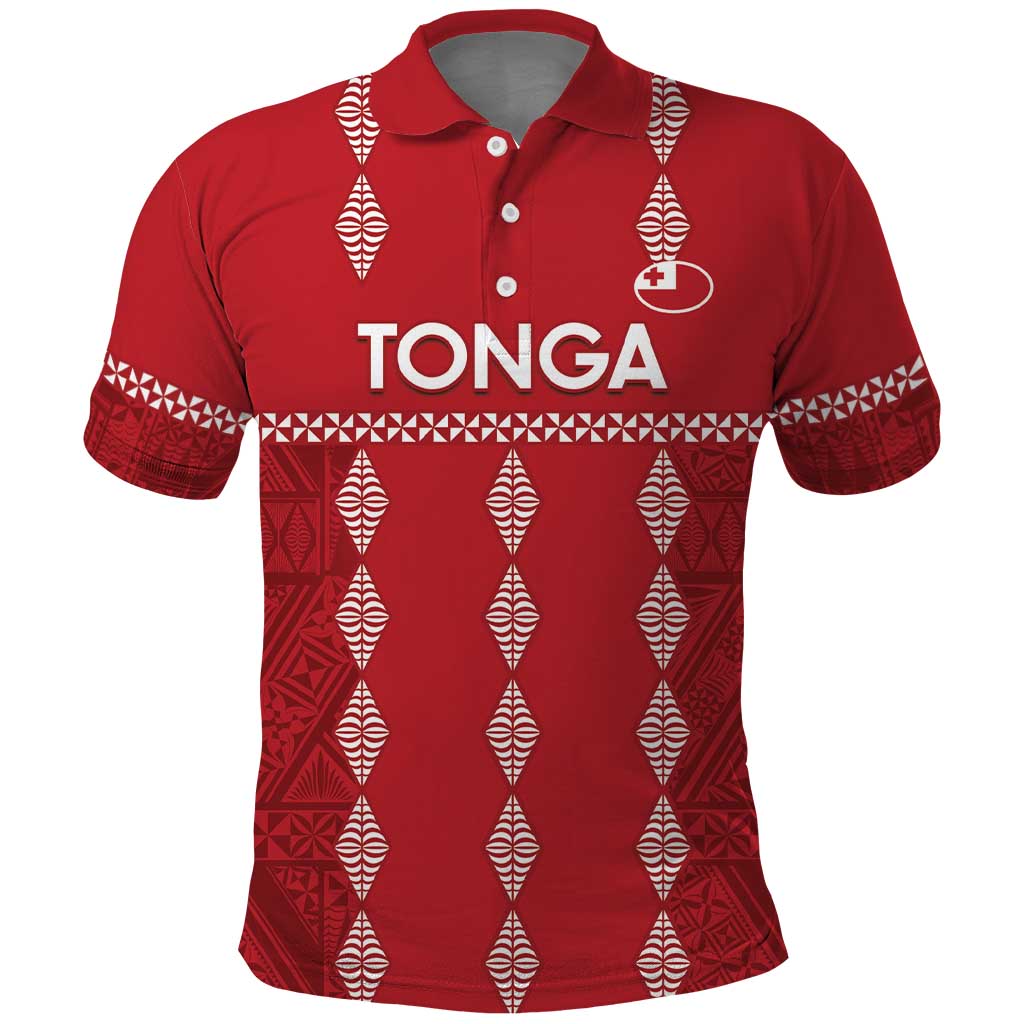 Custom Tonga Rugby 2024 Polo Shirt Go Champions Ikale Tahi Ngatu Pattern LT14 Red - Polynesian Pride