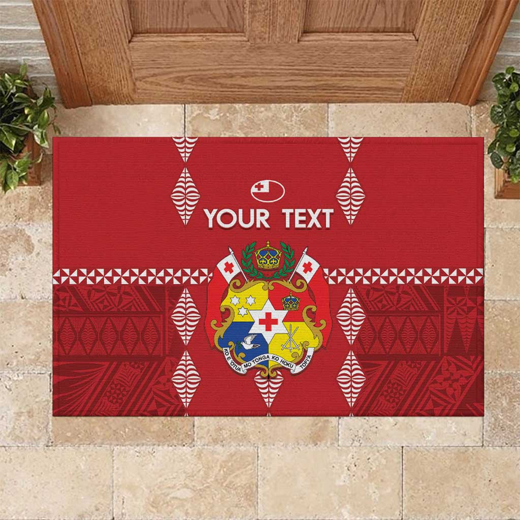 Custom Tonga Rugby 2024 Rubber Doormat Go Champions Ikale Tahi Ngatu Pattern LT14 Red - Polynesian Pride