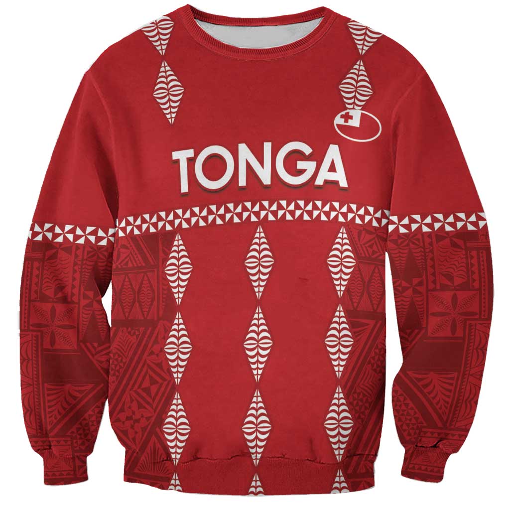 Custom Tonga Rugby 2024 Sweatshirt Go Champions Ikale Tahi Ngatu Pattern LT14 Unisex Red - Polynesian Pride