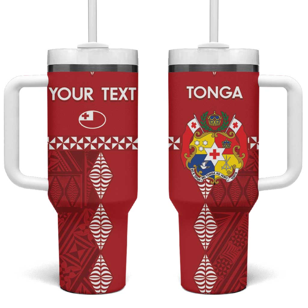 Custom Tonga Rugby 2024 Tumbler With Handle Go Champions Ikale Tahi Ngatu Pattern LT14 One Size: 40 oz Red - Polynesian Pride