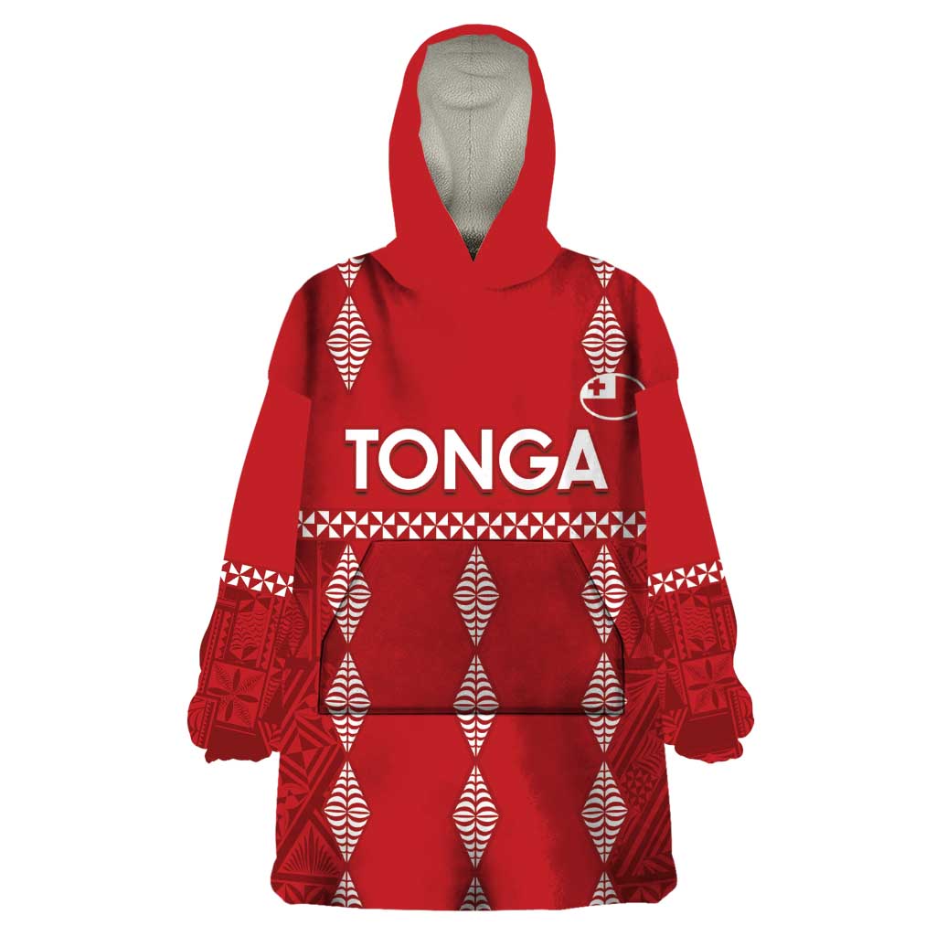 Custom Tonga Rugby 2024 Wearable Blanket Hoodie Go Champions Ikale Tahi Ngatu Pattern LT14 One Size Red - Polynesian Pride