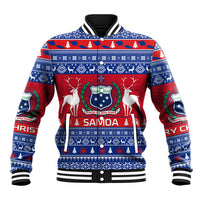 Personalised Samoa Christmas Baseball Jacket Samoan Coat Of Arms Manuia Le Kirisimas LT14 Unisex Blue - Polynesian Pride