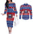 Personalised Samoa Christmas Couples Matching Off The Shoulder Long Sleeve Dress and Long Sleeve Button Shirts Samoan Coat Of Arms Manuia Le Kirisimas LT14 Blue - Polynesian Pride