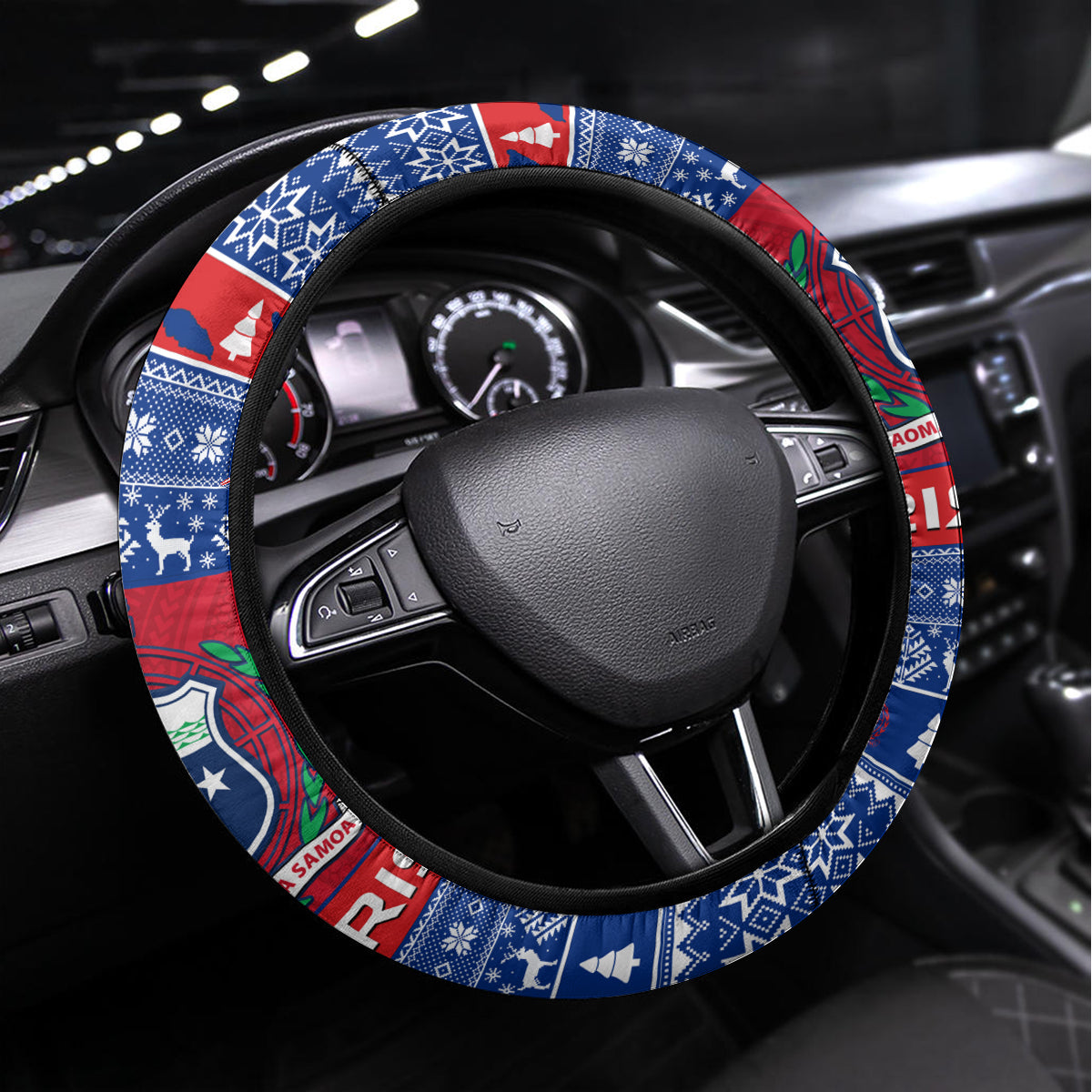 Samoa Christmas Steering Wheel Cover Samoan Coat Of Arms Manuia Le Kirisimas