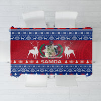 Personalised Samoa Christmas Tablecloth Samoan Coat Of Arms Manuia Le Kirisimas LT14 Blue - Polynesian Pride