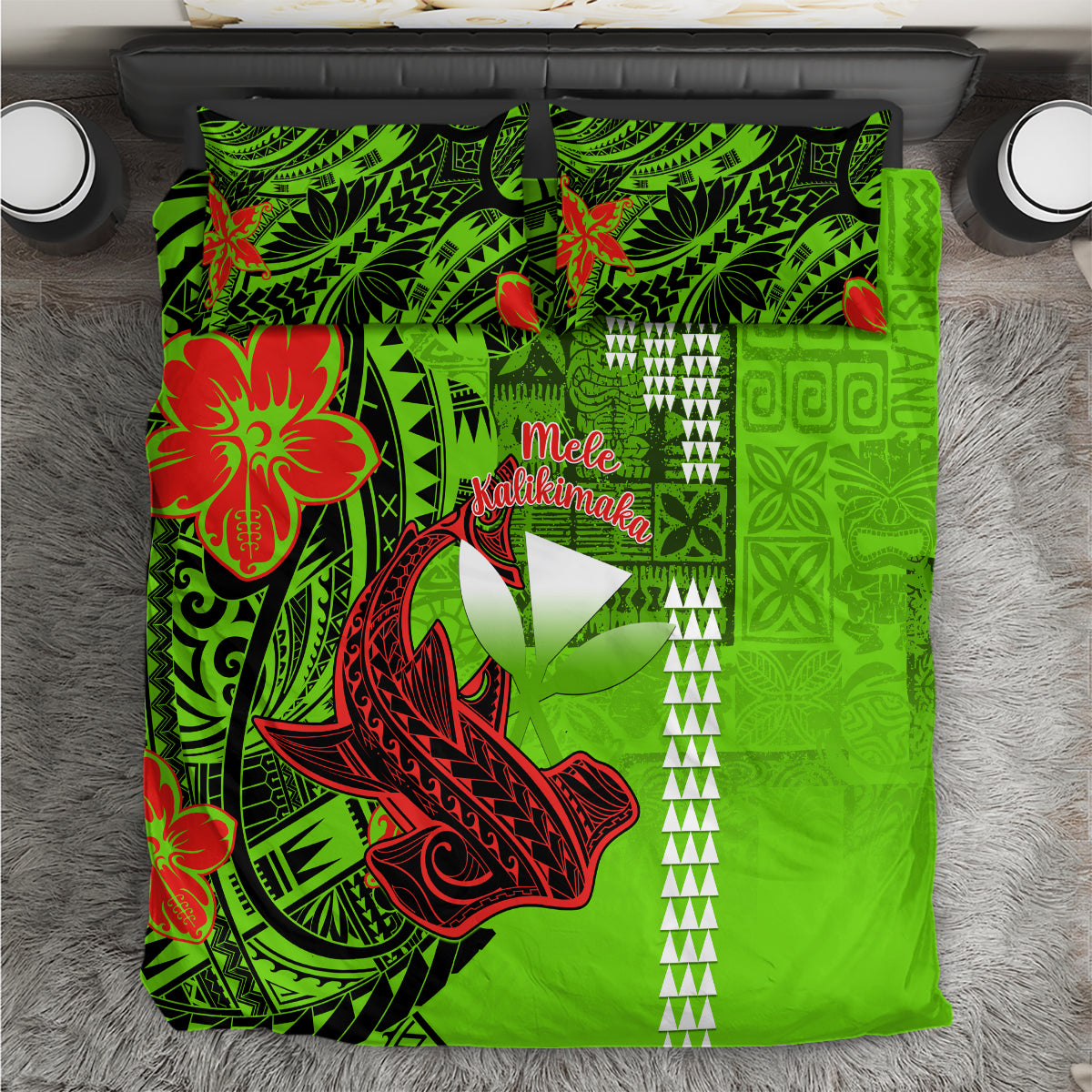 Personalised Hawaii Christmas Bedding Set Mele Kalikimaka Kakau Polynesian Shark Tattoo LT14 Green - Polynesian Pride