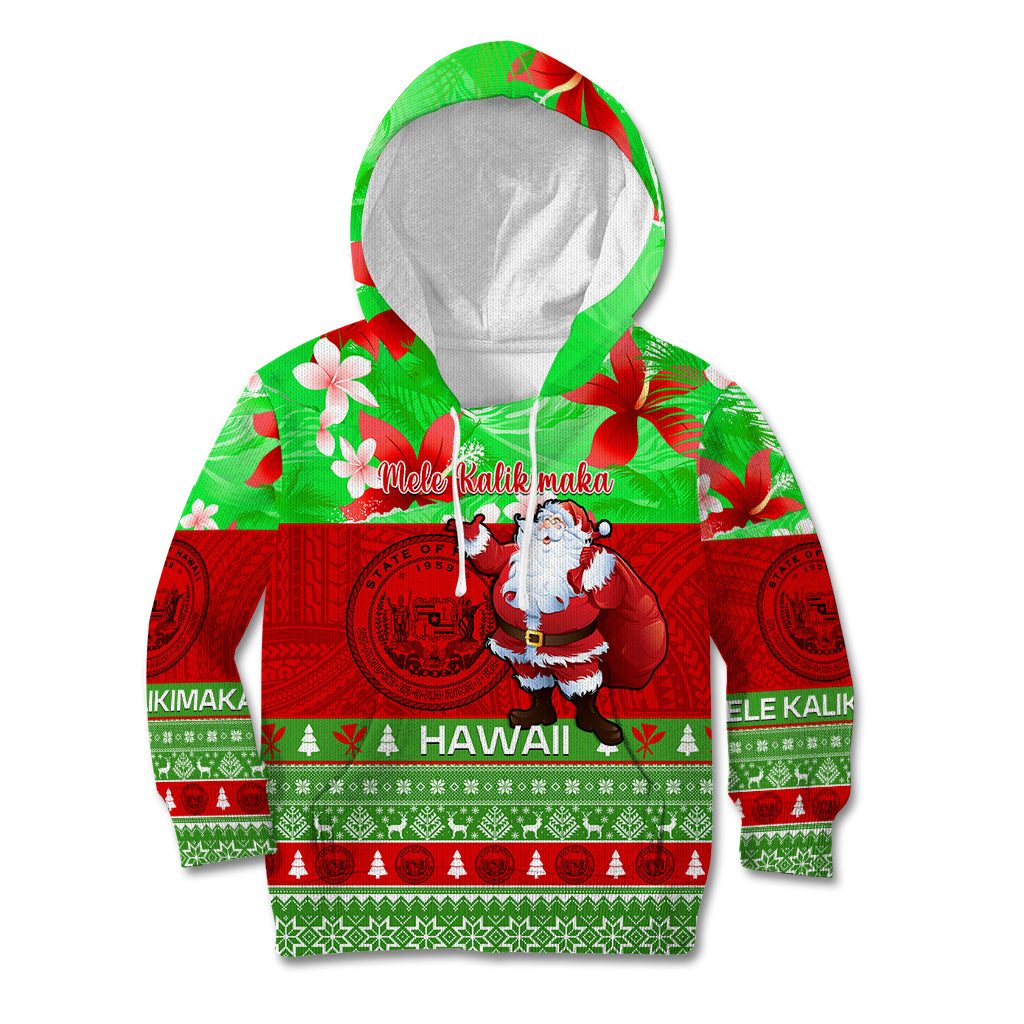 Personalised Hawaii Christmas Kid Hoodie Mele Kalikimaka Hawaiian Santa Tropical Vibes LT14 Hoodie Red - Polynesian Pride