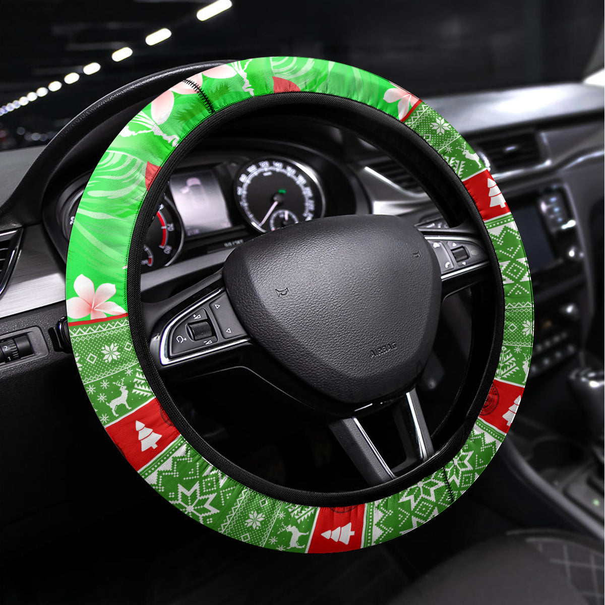 Hawaii Christmas Steering Wheel Cover Mele Kalikimaka Hawaiian Santa Tropical Vibes LT14 Universal Fit Red - Polynesian Pride