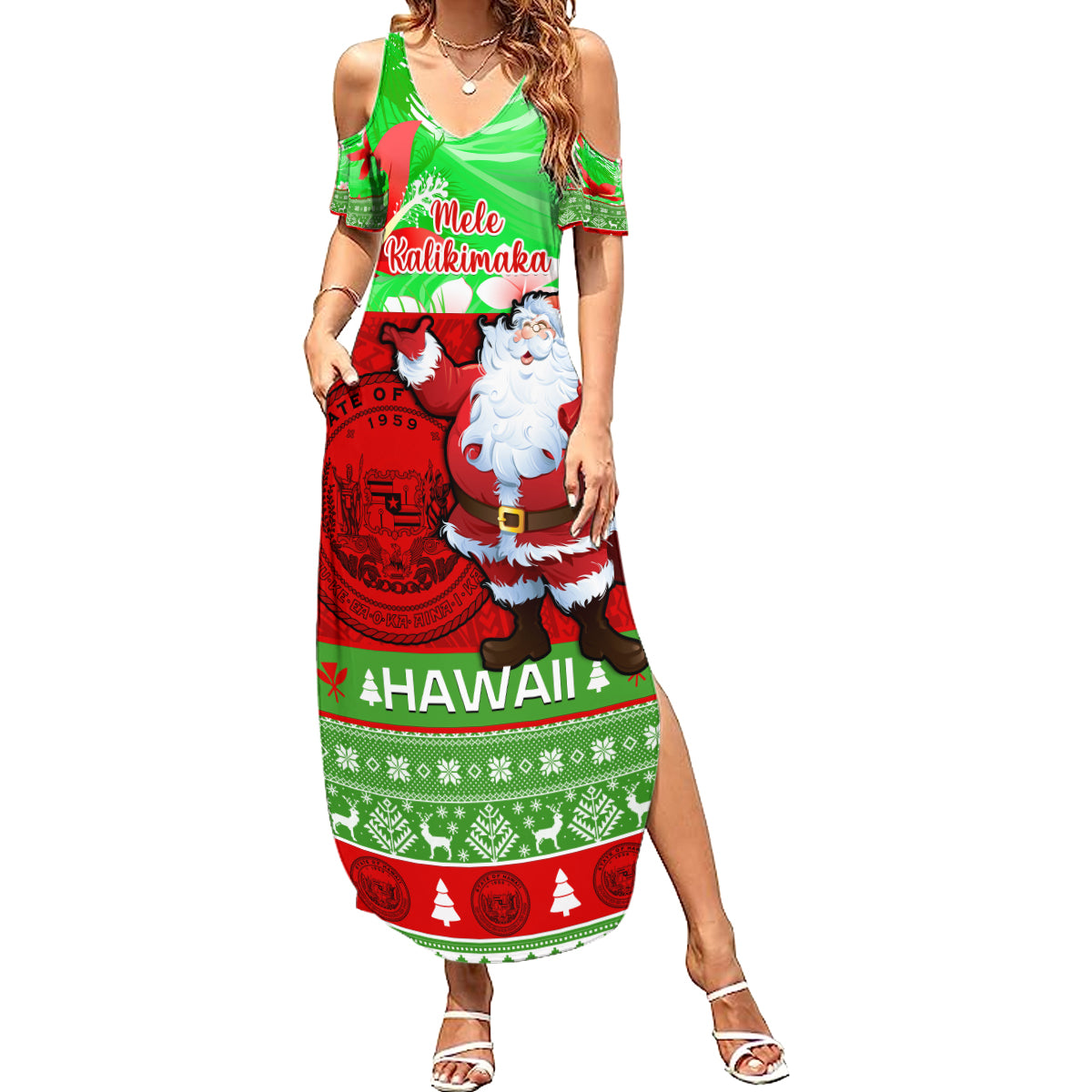 Personalised Hawaii Christmas Summer Maxi Dress Mele Kalikimaka Hawaii -  Polynesian Pride