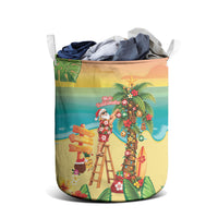 Hawaii Christmas Mele Kalikimaka Laundry Basket Santa Decorating Xmas Palm Tree Tropical Vibes LT14 - Polynesian Pride